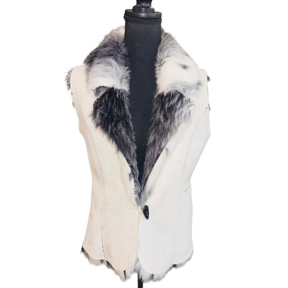 Fever Ultra Suede Reversible Faux Fur Vest White Black Boho Retro Outdoor Wester - Picture 1 of 11